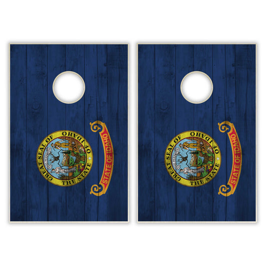 Idaho State Flag Tailgate Cornhole Set - Distressed Wood