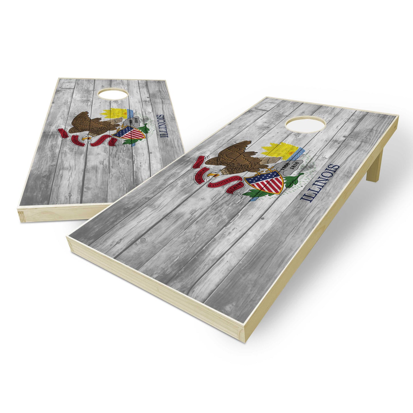 Illinois State Flag Cornhole Set - Distressed Wood