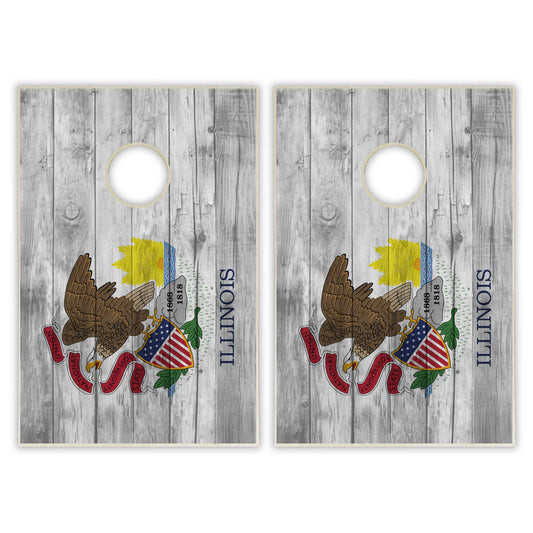 Illinois State Flag Tailgate Cornhole Set - Distressed Wood