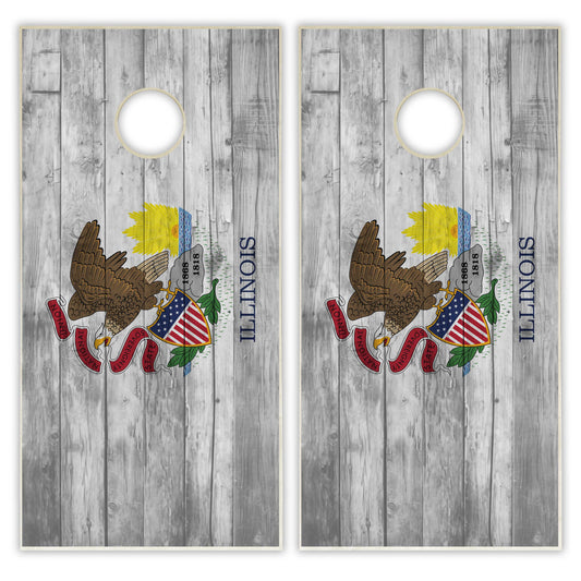 Illinois State Flag Cornhole Set - Distressed Wood