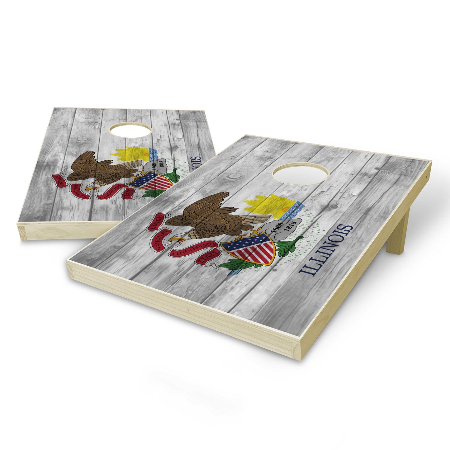 Illinois State Flag Tailgate Cornhole Set - Distressed Wood