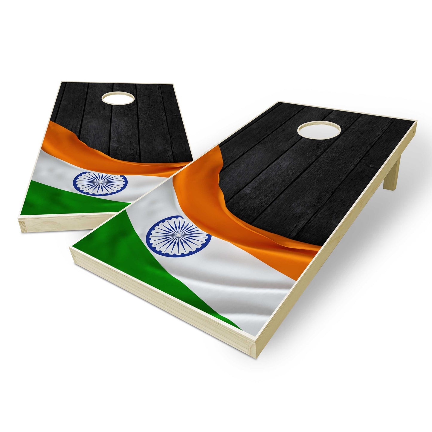 India Flag Cornhole Set - Black Wood