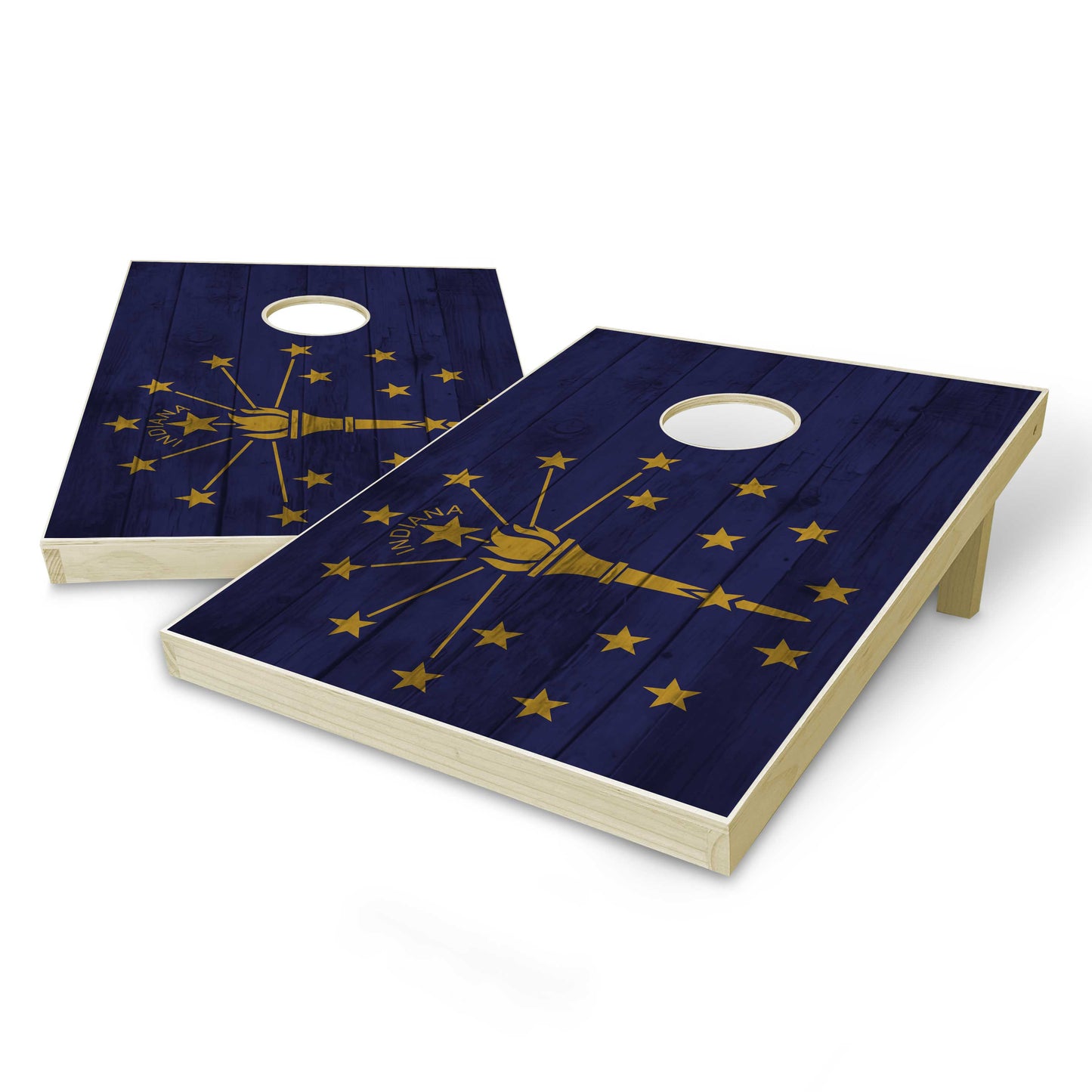 Indiana State Flag Tailgate Cornhole Set - Distressed Wood