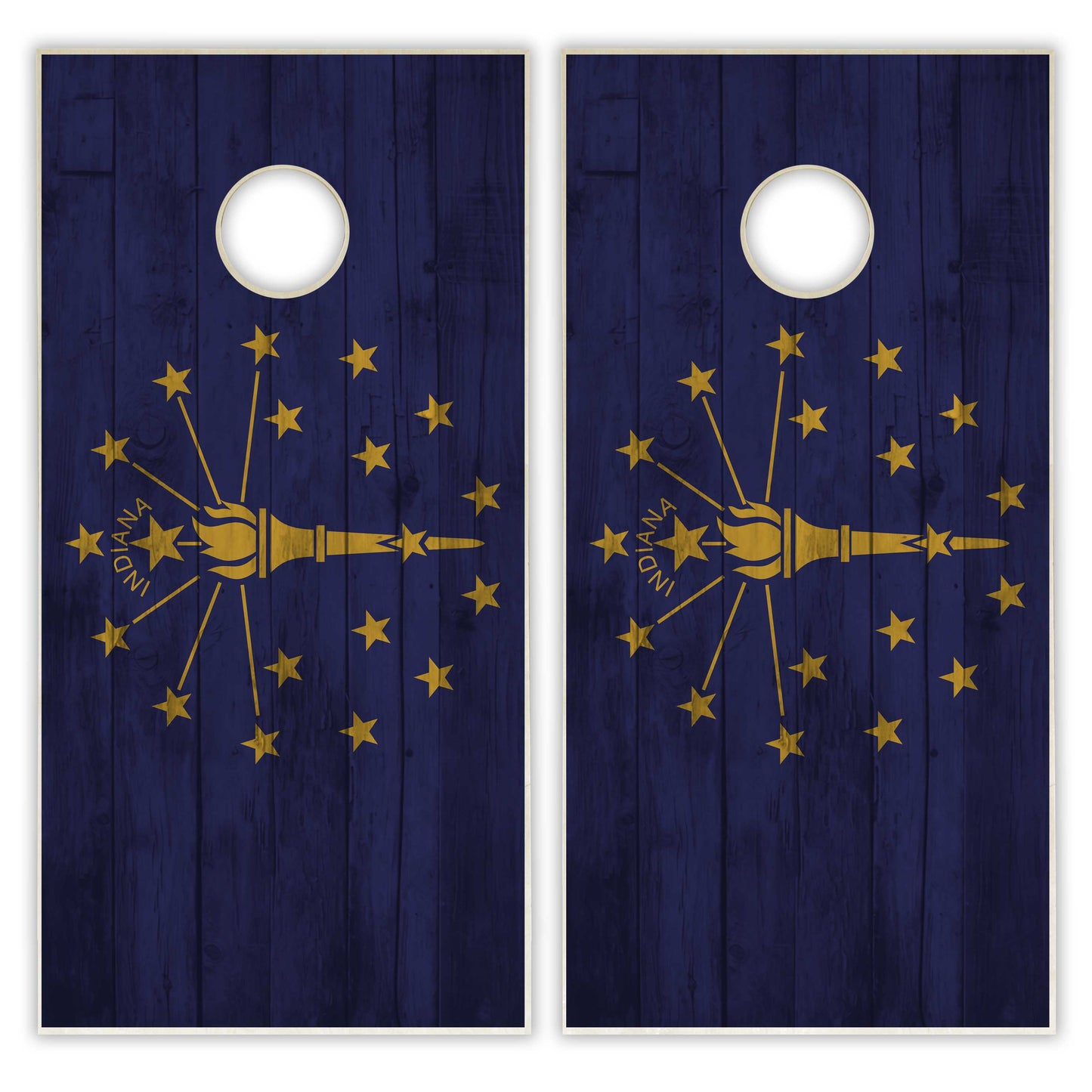 Indiana State Flag Cornhole Set - Distressed Wood