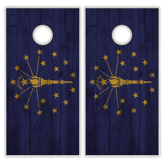 Indiana State Flag Cornhole Set - Distressed Wood