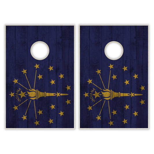 Indiana State Flag Tailgate Cornhole Set - Distressed Wood
