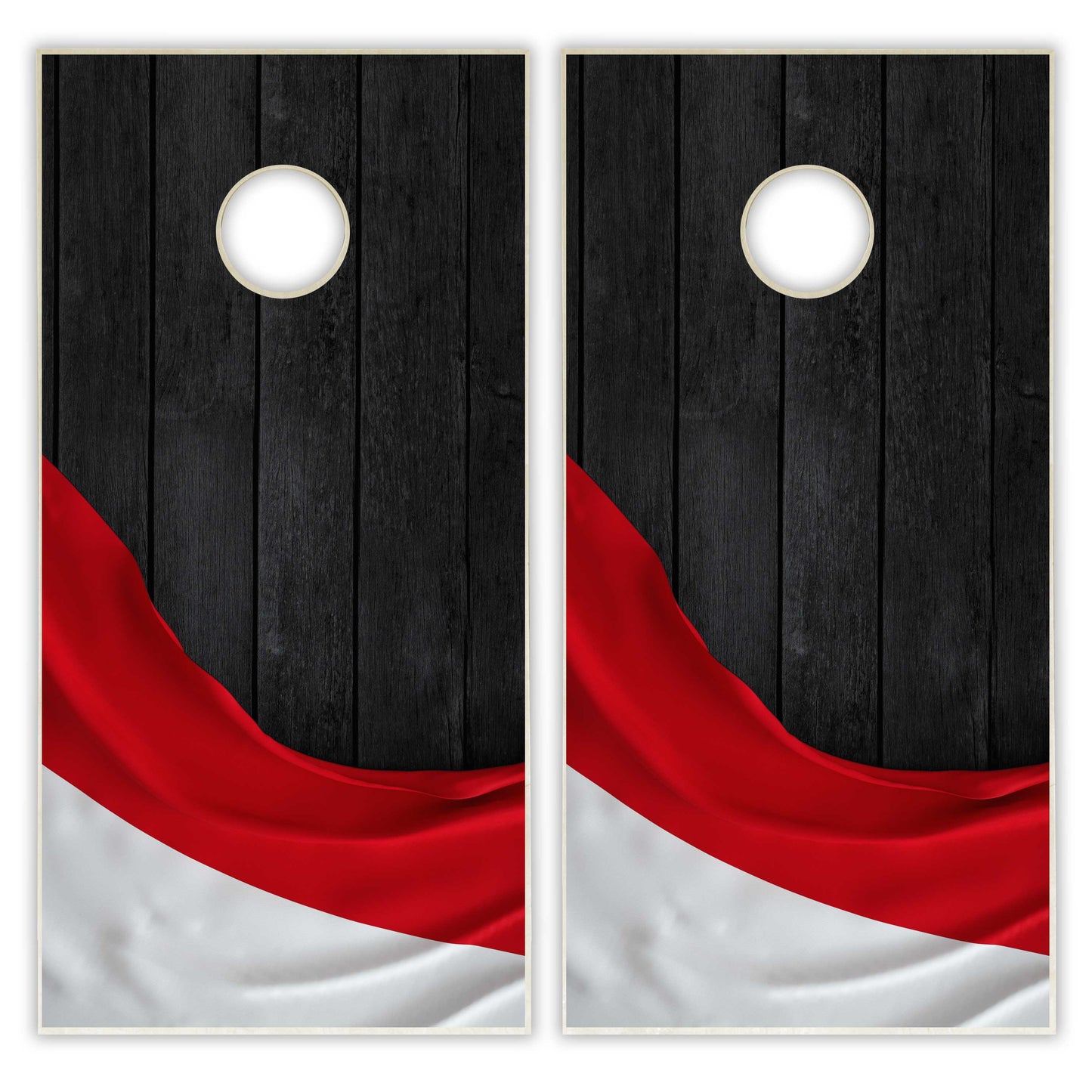 Indonesia Flag Cornhole Set - Black Wood