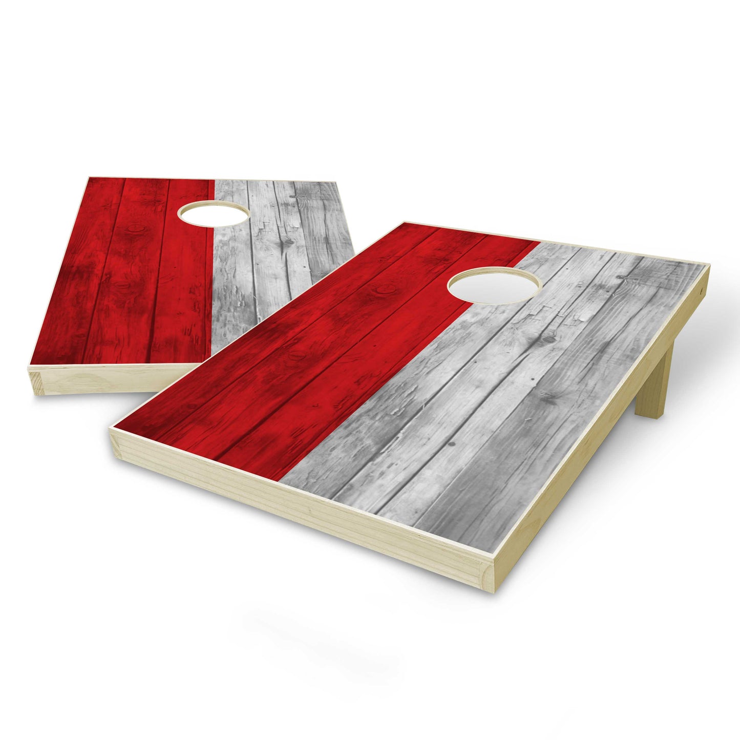 Indonesia Flag Tailgate Cornhole Set - Distressed Wood
