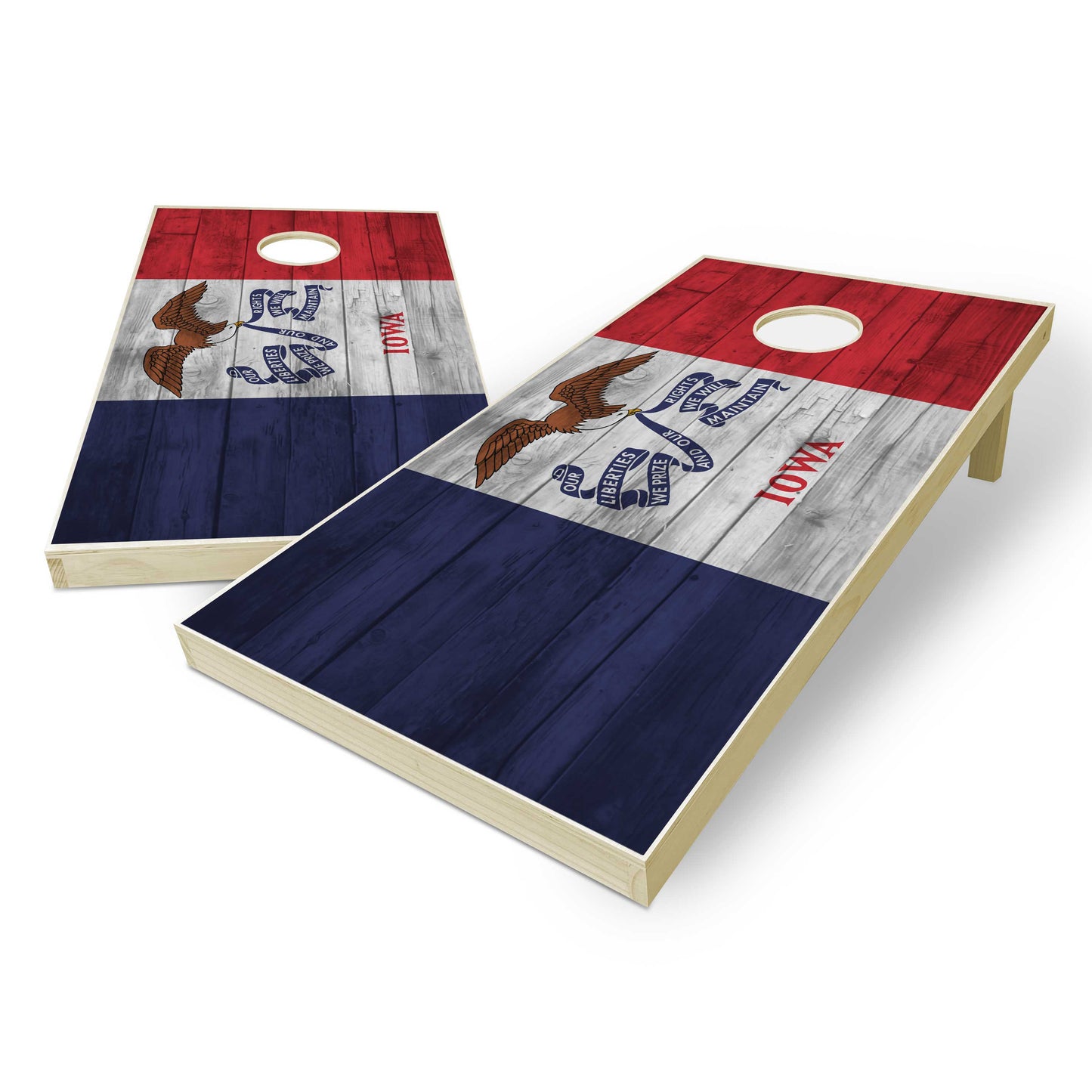 Iowa State Flag Cornhole Set - Distressed Wood