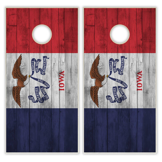 Iowa State Flag Cornhole Set - Distressed Wood