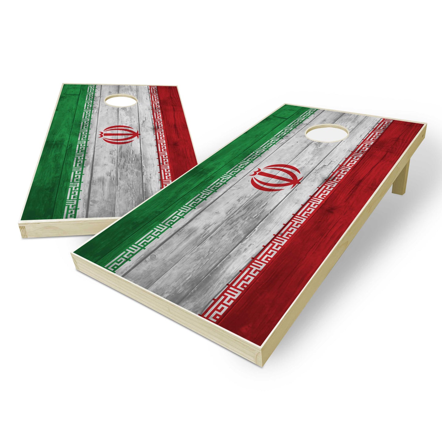 Iran Flag Cornhole Set - Distressed Wood