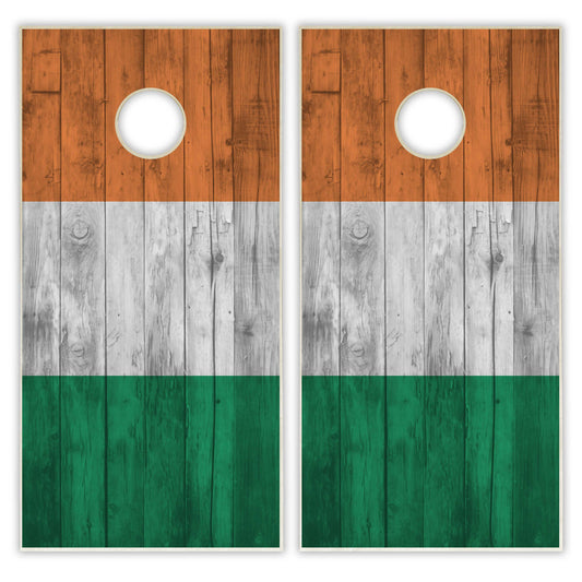 Ireland Flag Cornhole Set - Distressed Wood