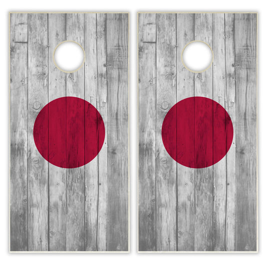 Japan Flag Cornhole Set - Distressed Wood
