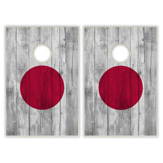 Japan Flag Tailgate Cornhole Set - Distressed Wood