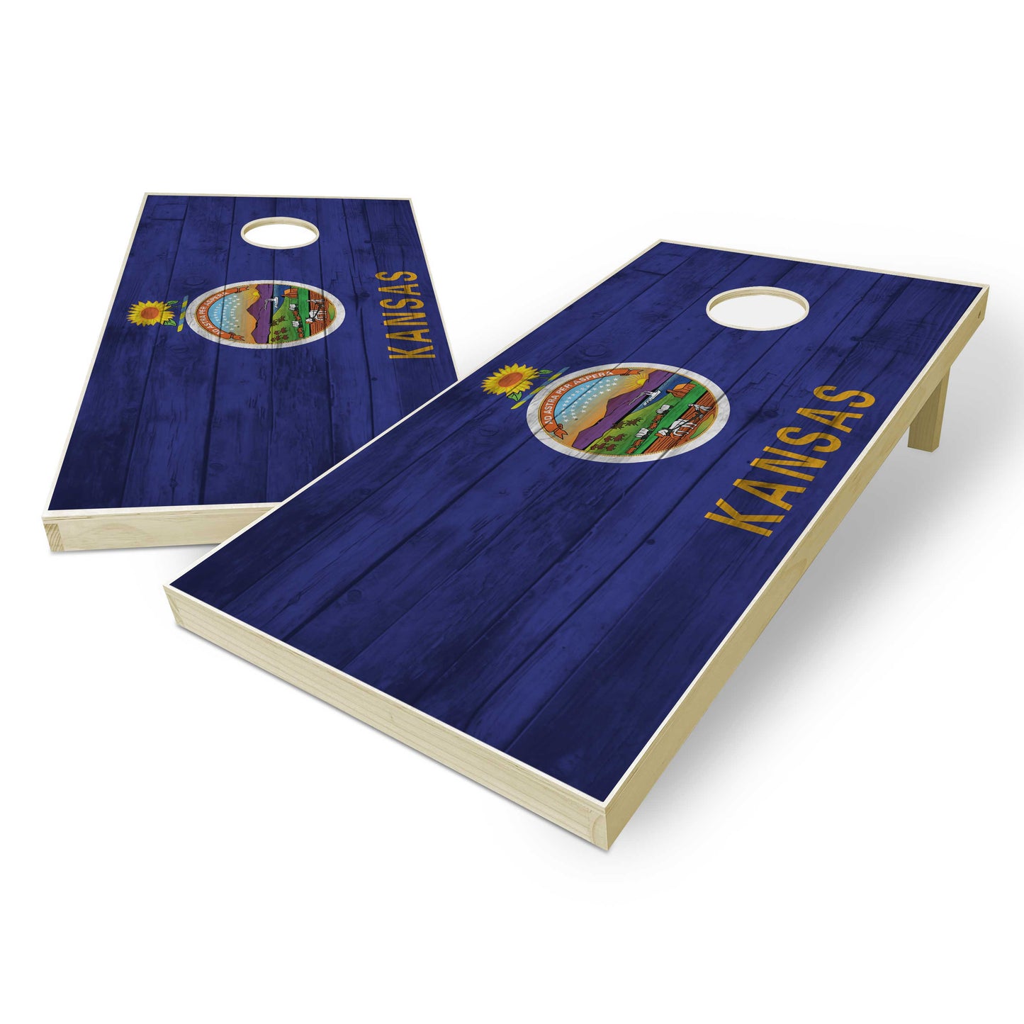 Kansas State Flag Cornhole Set - Distressed Wood