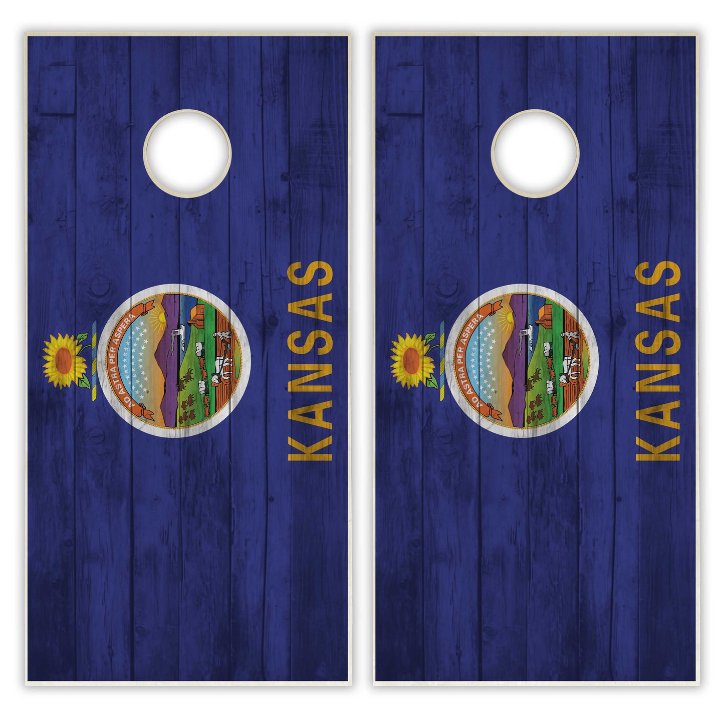 Kansas State Flag Cornhole Set - Distressed Wood