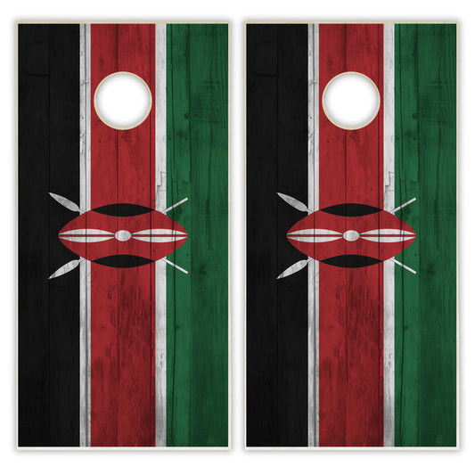 Kenya Flag Cornhole Set - Distressed Wood