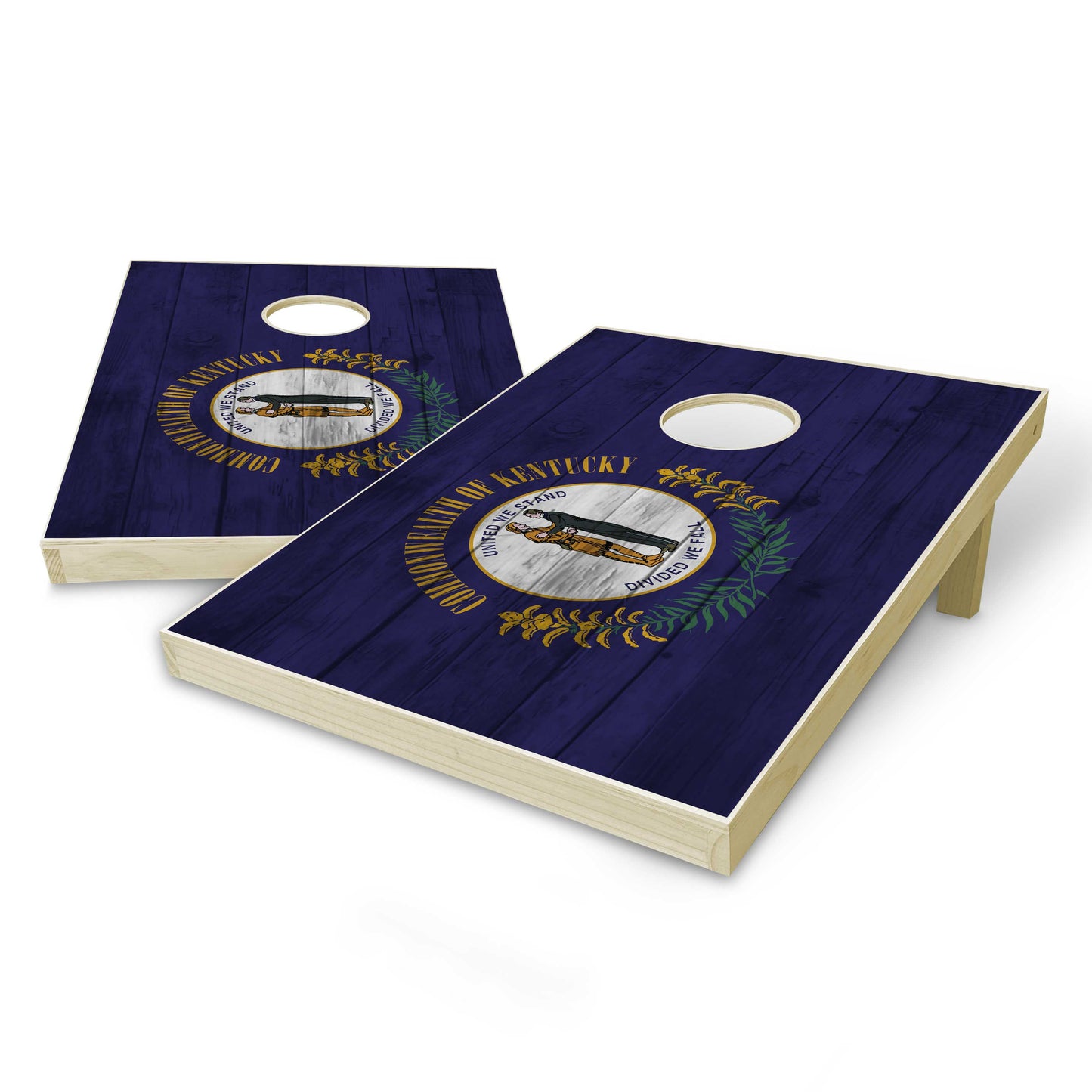 Kentucky State Flag Tailgate Cornhole Set - Distressed Wood