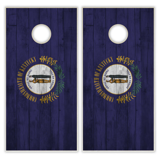 Kentucky State Flag Cornhole Set - Distressed Wood