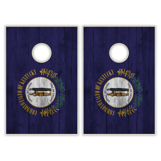 Kentucky State Flag Tailgate Cornhole Set - Distressed Wood