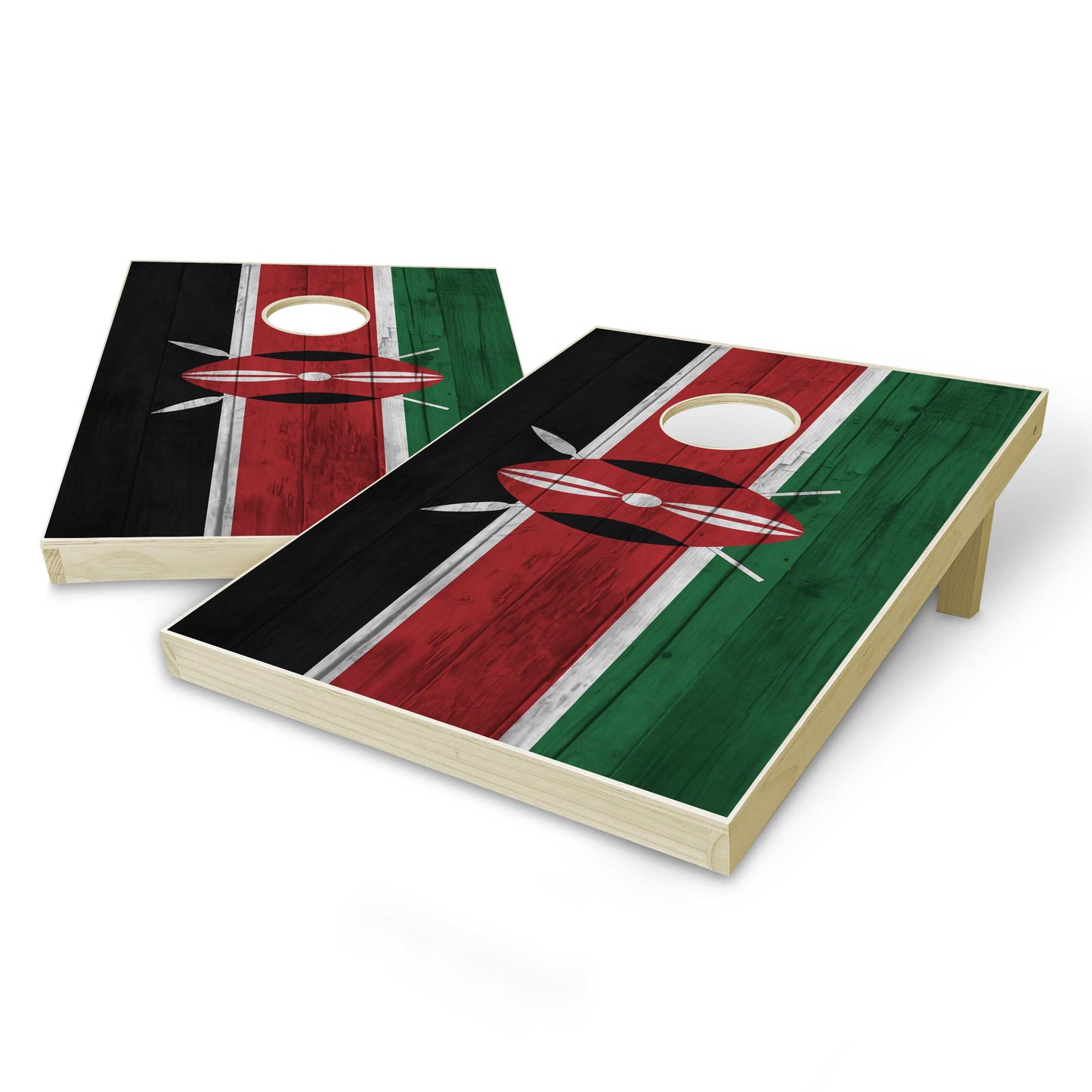 Kenya Flag Tailgate Cornhole Set - Distressed Wood