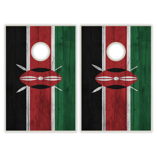 Kenya Flag Tailgate Cornhole Set - Distressed Wood