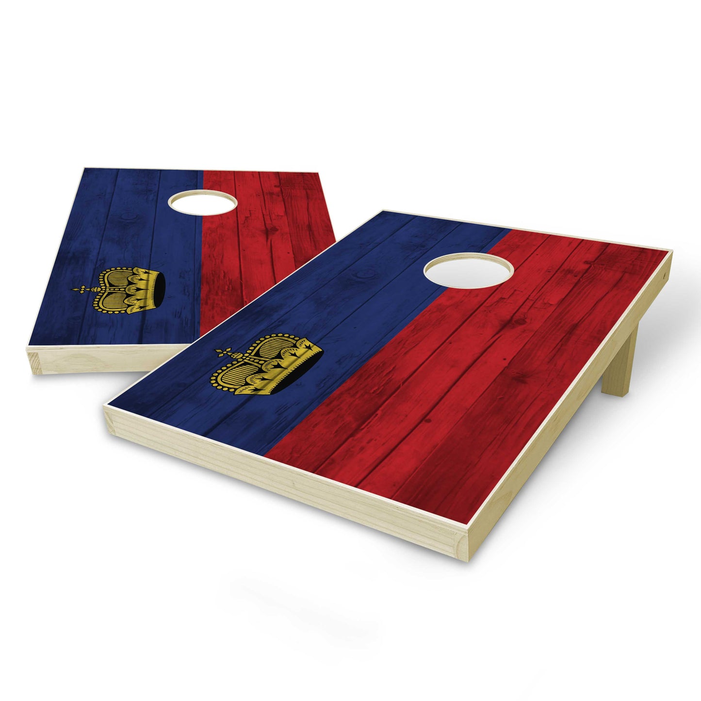 Lichtenstein Flag Tailgate Cornhole Set - Distressed Wood