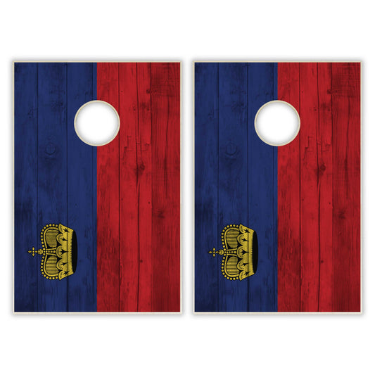 Lichtenstein Flag Tailgate Cornhole Set - Distressed Wood