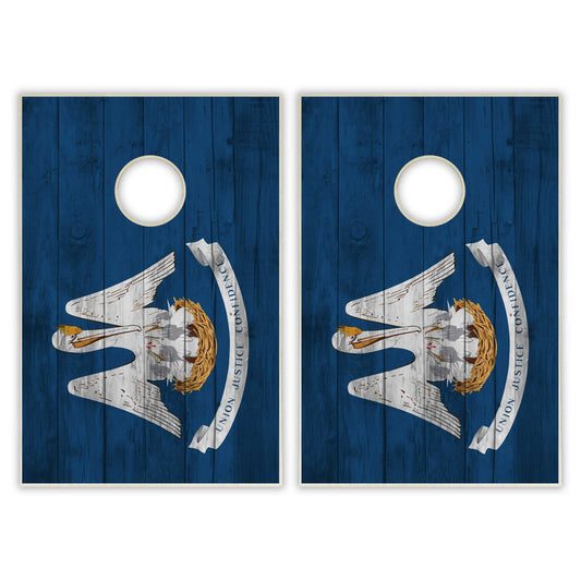 Louisiana State Flag Tailgate Cornhole Set - Distressed Wood