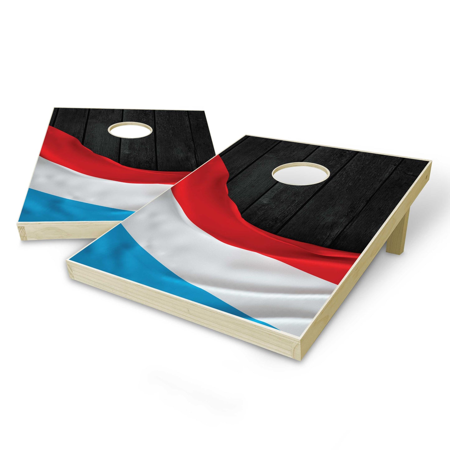 Luxembourg Flag Tailgate Cornhole Set - Black Wood