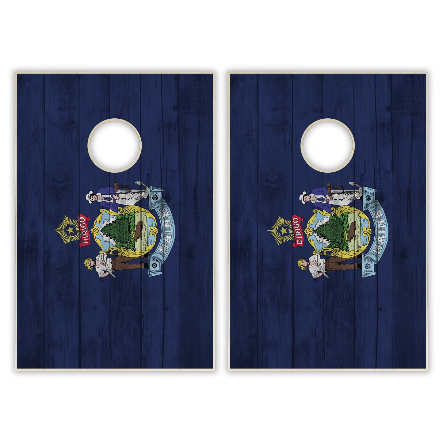 Maine State Flag Tailgate Cornhole Set - Distressed Wood