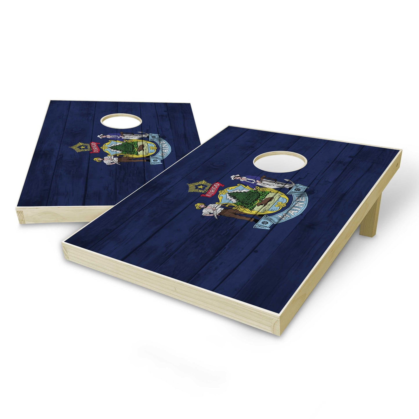 Maine State Flag Tailgate Cornhole Set - Distressed Wood