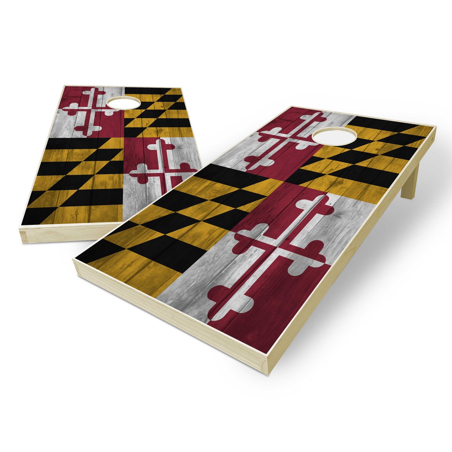 Maryland State Flag Cornhole Set - Distressed Wood