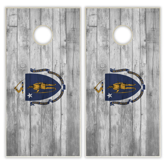 MassachuSet - Distressed Woodts State Flag Cornhole Set - Distressed Wood
