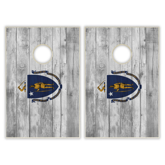 MassachuSet - Distressed Woodts State Flag Tailgate Cornhole Set - Distressed Wood