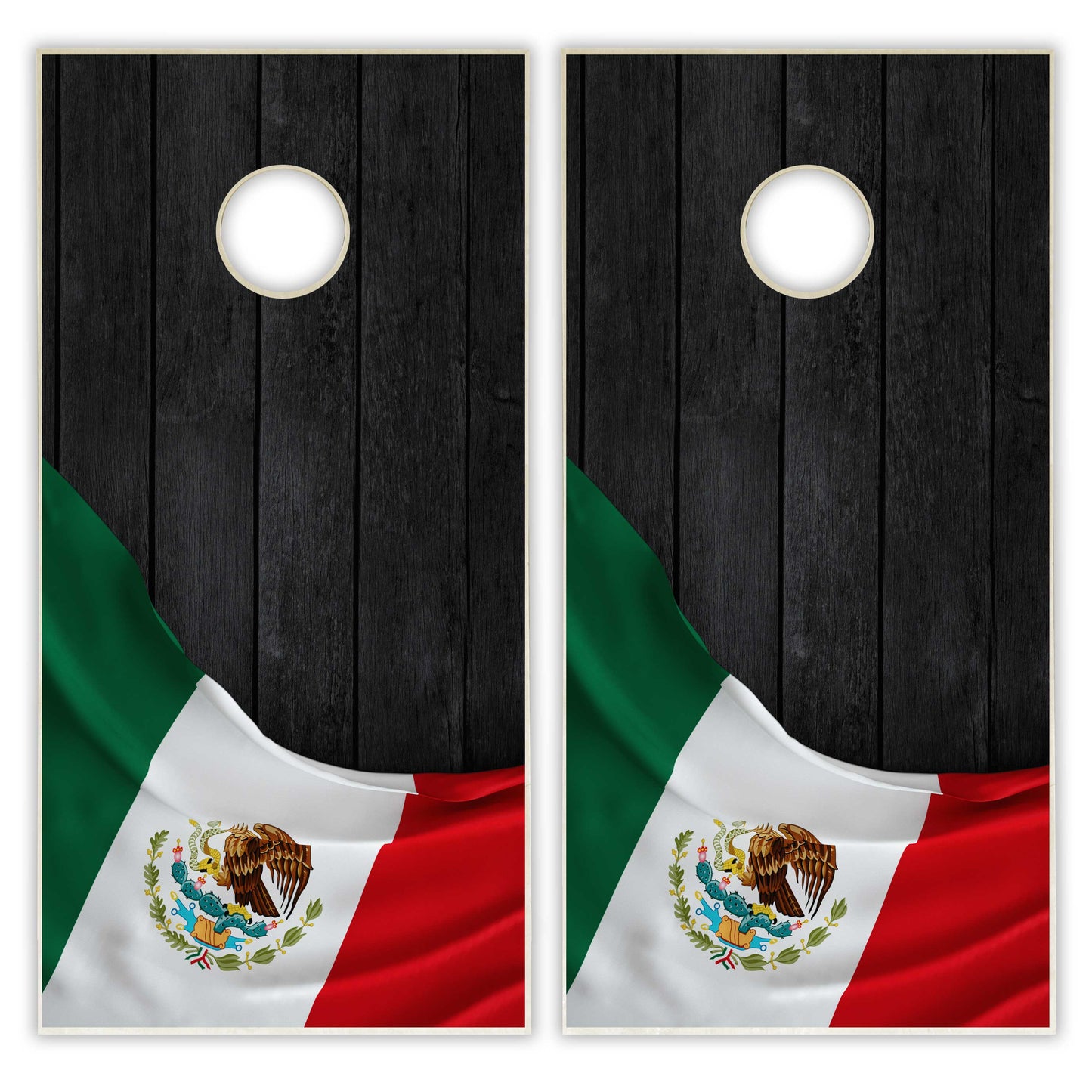 Mexico Flag Cornhole Set - Black Wood
