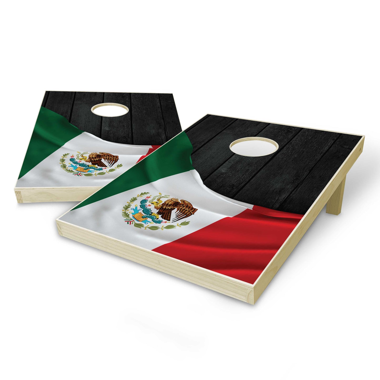 Mexico Flag Tailgate Cornhole Set - Black Wood