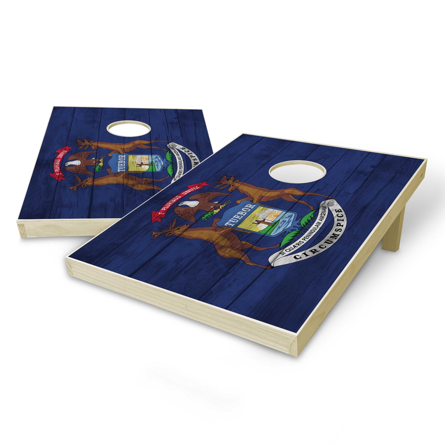 Michigan State Flag Tailgate Cornhole Set - Distressed Wood