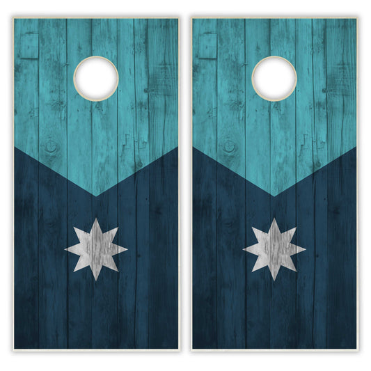 Minnesota State Flag Cornhole Set - Distressed Wood