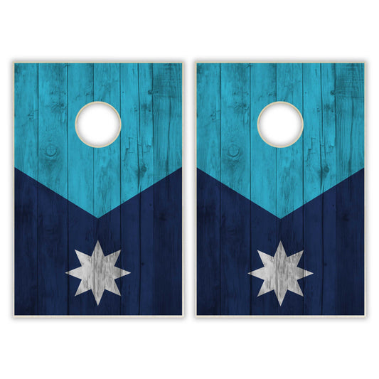Minnesota State Flag Tailgate Cornhole Set - Distressed Wood
