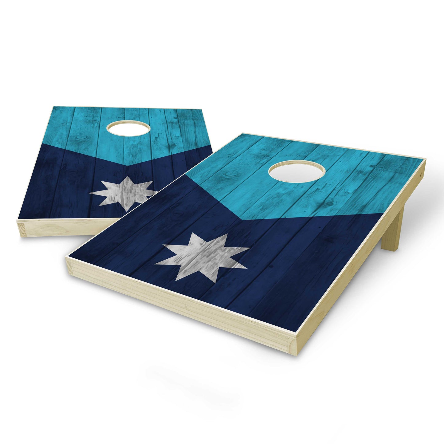 Minnesota State Flag Tailgate Cornhole Set - Distressed Wood