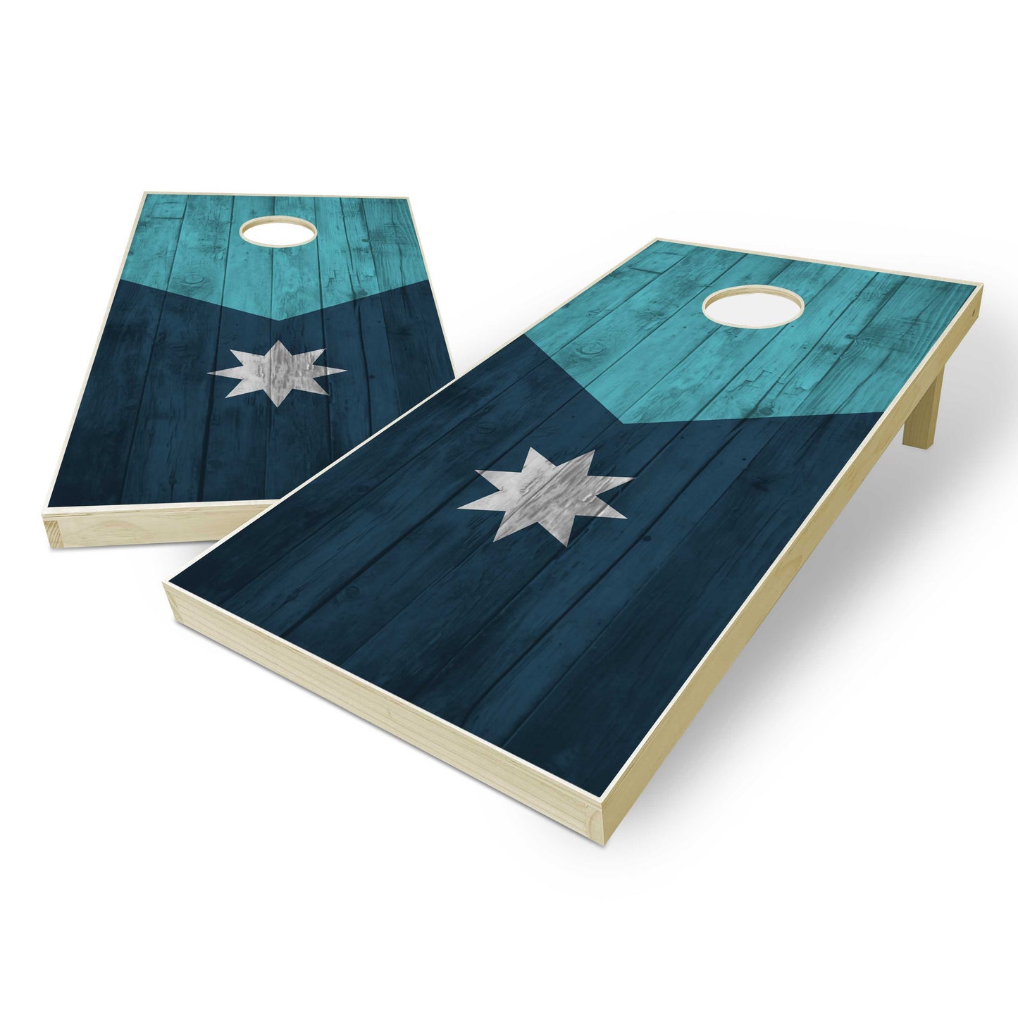 Minnesota State Flag Cornhole Set - Distressed Wood
