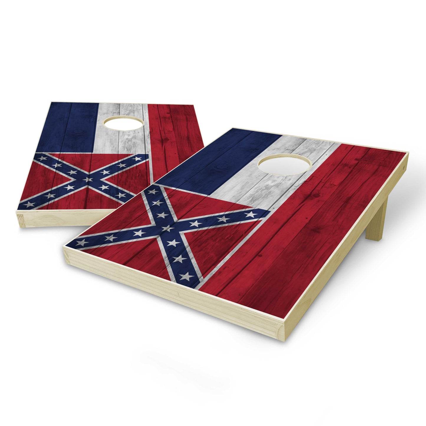 Mississippi State Flag Tailgate Cornhole Set - Distressed Wood