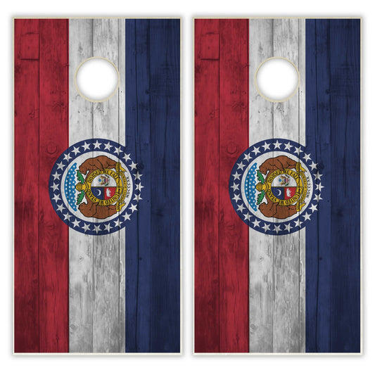 Missouri State Flag Cornhole Set - Distressed Wood