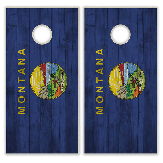 Montana State Flag Cornhole Set - Distressed Wood
