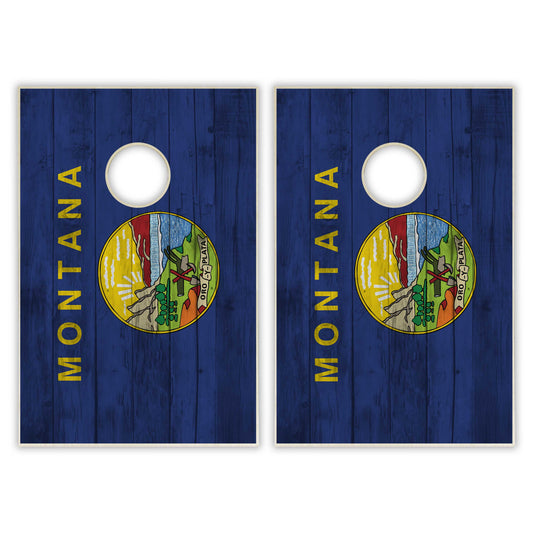 Montana State Flag Tailgate Cornhole Set - Distressed Wood