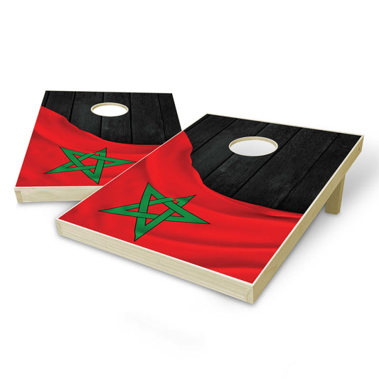 Morocco Flag Tailgate Cornhole Set - Black Wood
