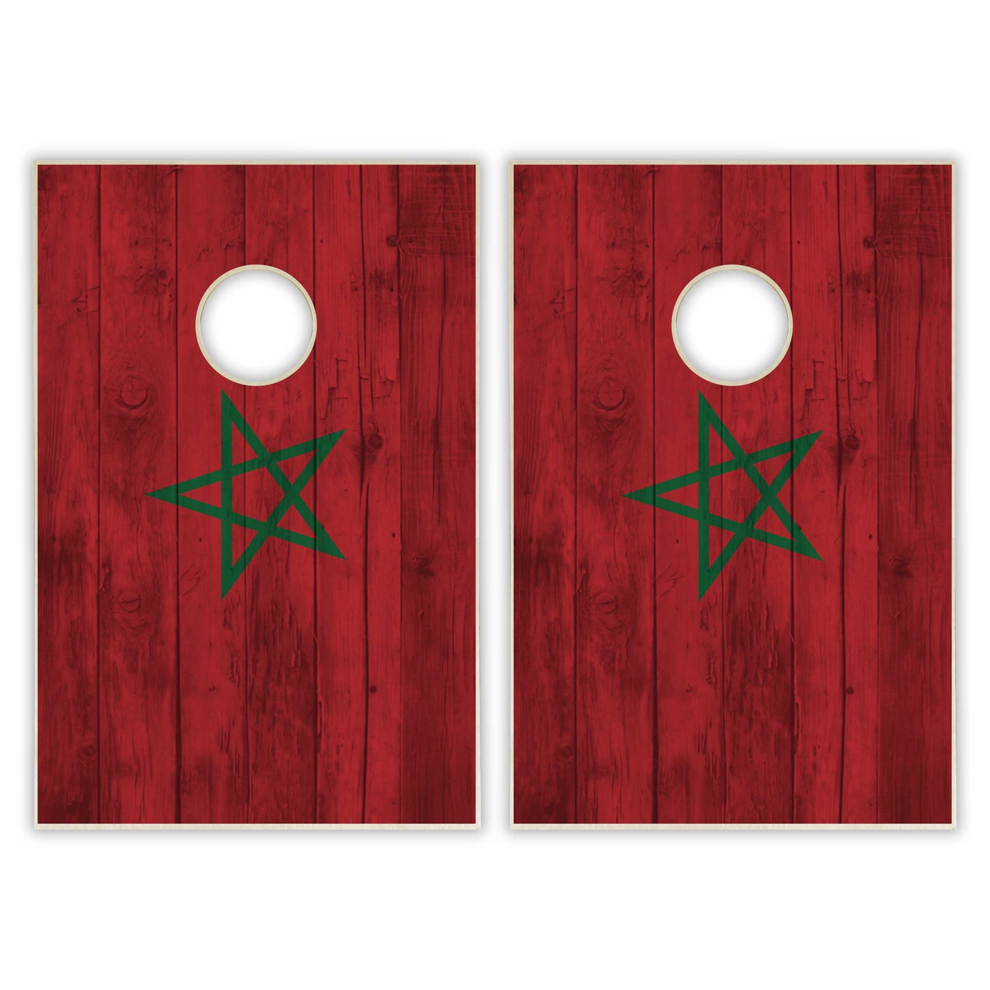 Morocco Flag Tailgate Cornhole Set - Distressed Wood