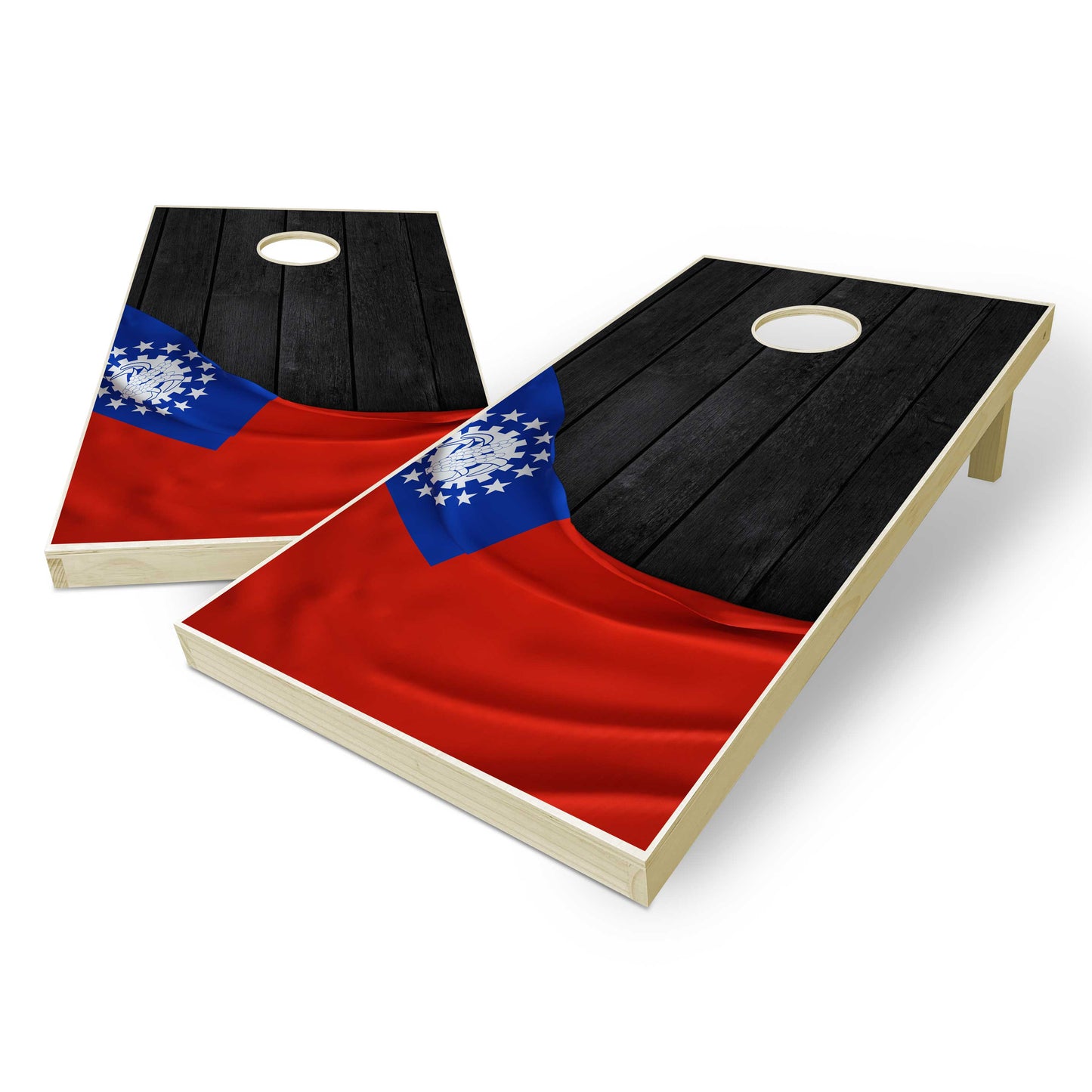 Myanmar Flag Cornhole Set - Black Wood