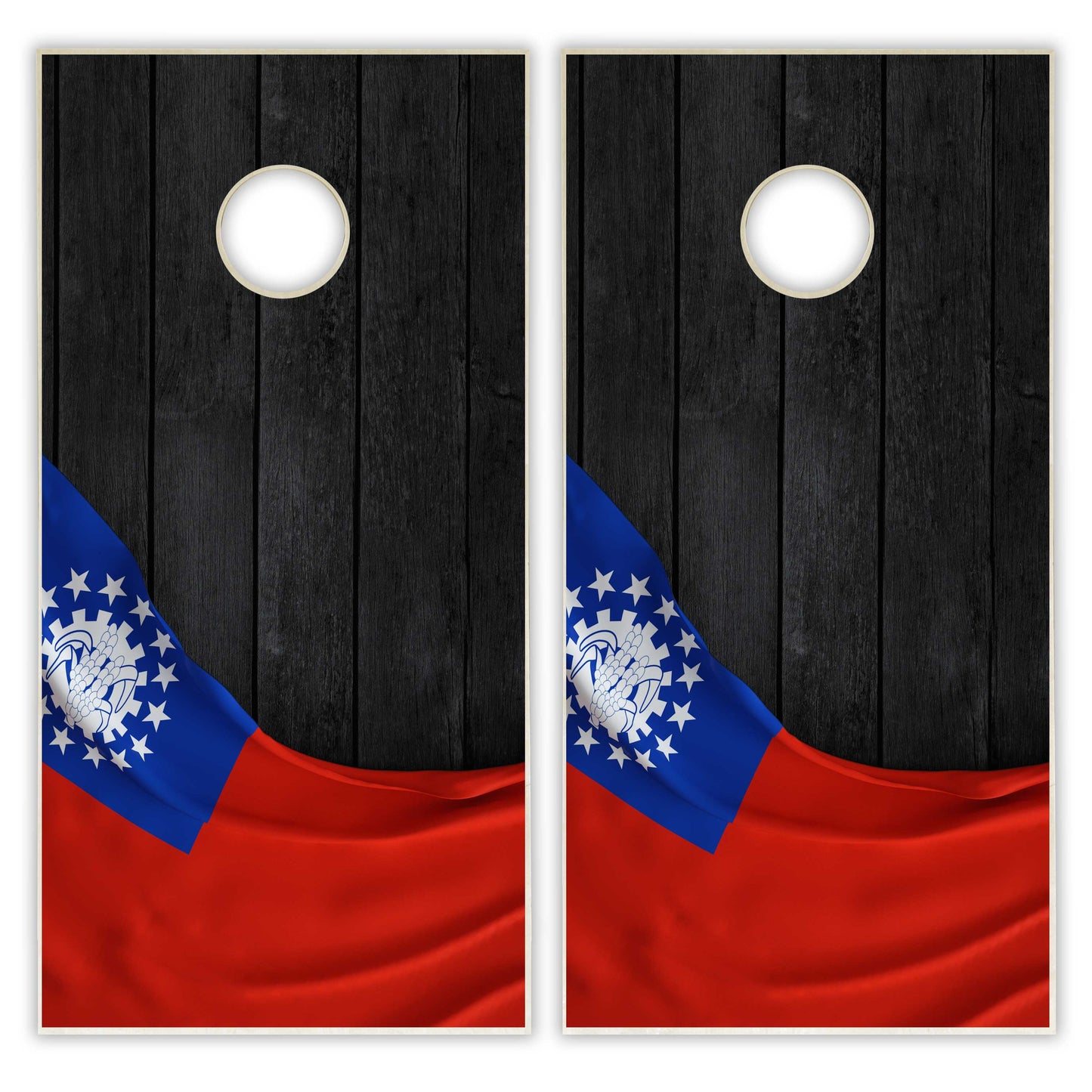Myanmar Flag Cornhole Set - Black Wood